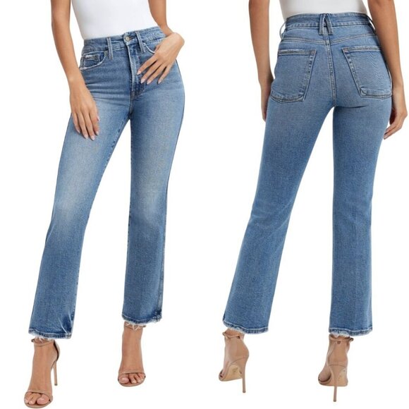 NWOT GOOD AMERICAN Good Curve Straight Jeans 15 Ultra High Rise Distressed Hem - Picture 2 of 13